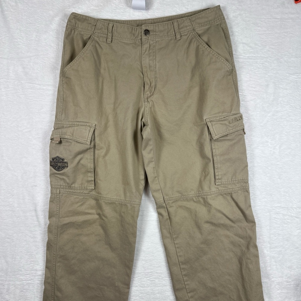 Harley Davidson Cargo Pants Men Size 34X32 Khaki Beige Cotton Relaxed Fit